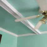 Bedroom ceiling box beams, with a pop of color!