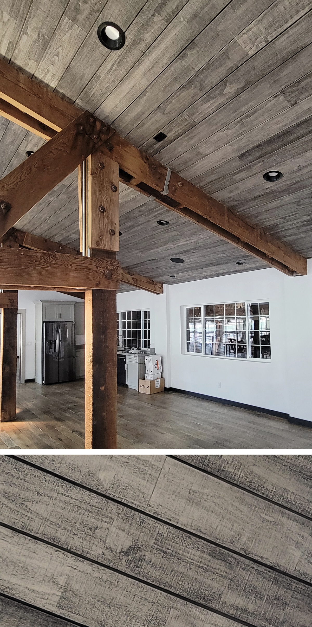 Rough Sawn Shiplap Glazed To Match Barnwood WindsorONE   Shiplap Barn Ceiling 