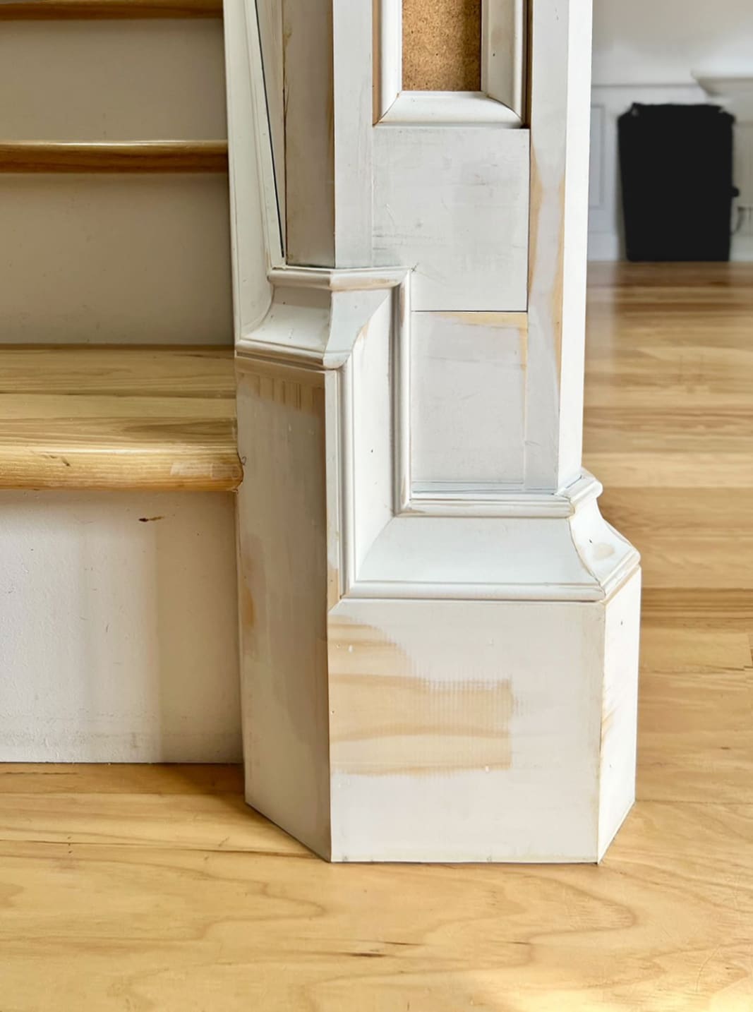 WOBM001 Classical Colonial Base molding trimmed around an irregular newel post shape