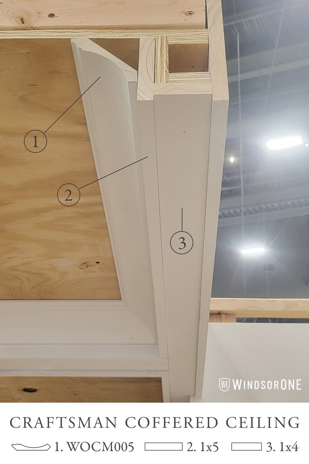 Coffered Ceiling buildup showing the flat stock and crown pieces as well as supporting blocks