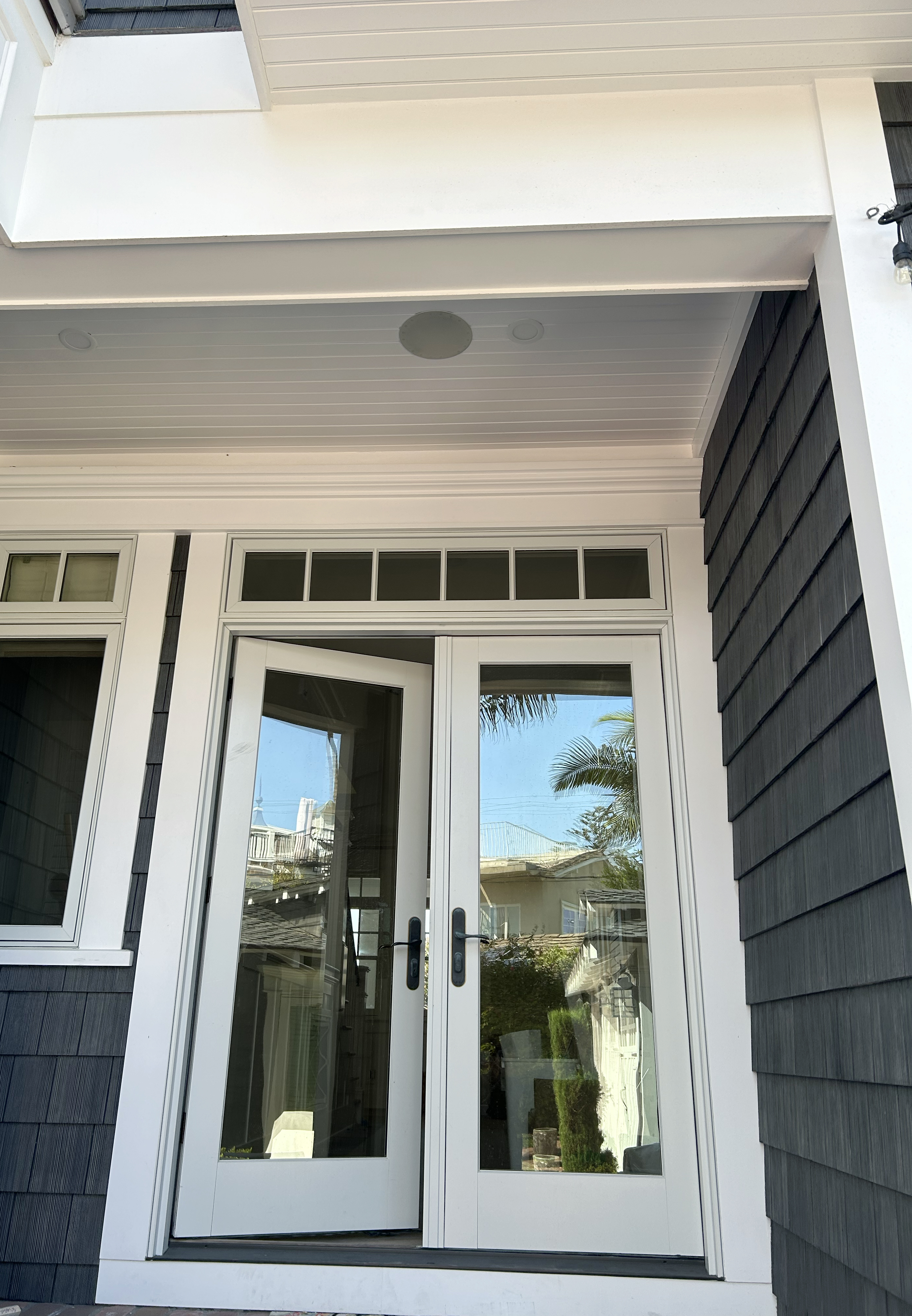 Front entry trimmed with WindsorONE Exterior trim Boards and tongue and groove ceiling