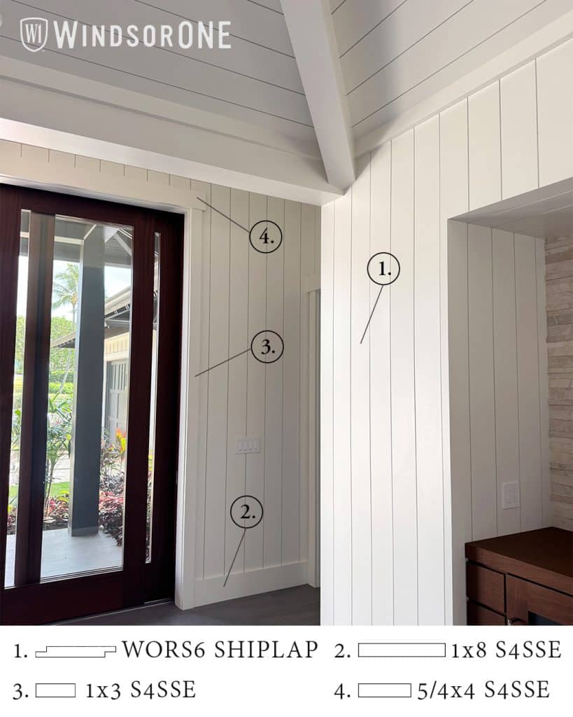 Shiplap walls and ceiling with Builders Bungalow casing made form S4SE Trim Boards