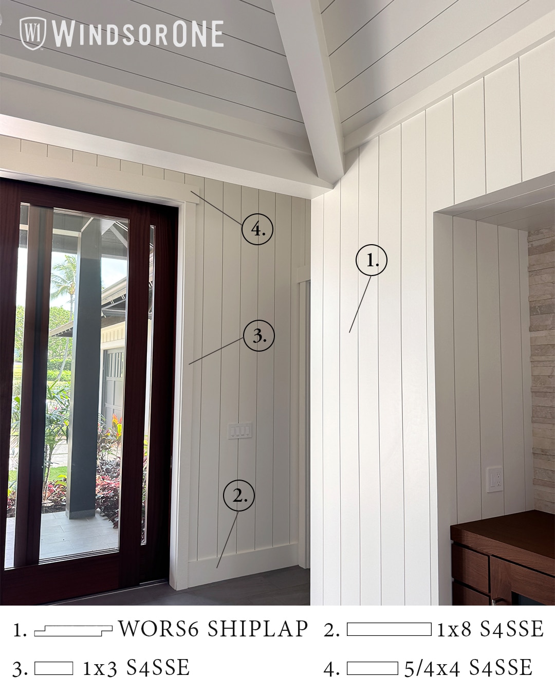 Shiplap walls and ceiling with Builders Bungalow casing made form S4SE Trim Boards