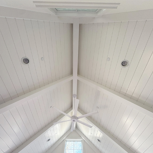 V-groove vaulted ceiling with beams