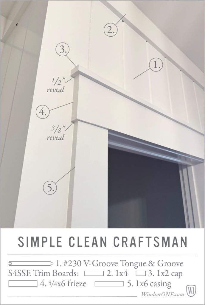 Streamline simple clean craftsman moldings in a farmhouse with callouts of profiles