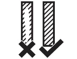 icon of 2 boards, lines not in center has an x over it, lines all the way through has a check