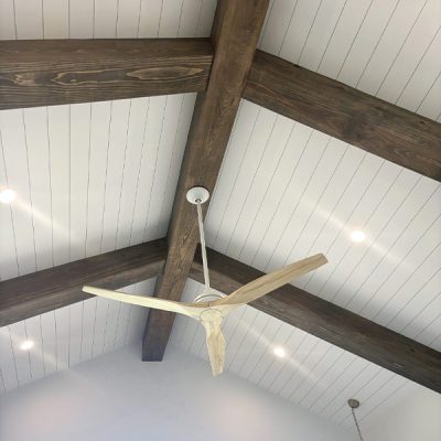 Shiplap Ceiling with Rustic Beams