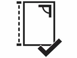 Icon for dimensionally stable board, right angle, straight, check mark