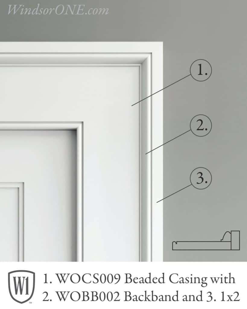 Greek number 9 casing, beaded casing and greek backband with 1x2. Greek Revival molding variation