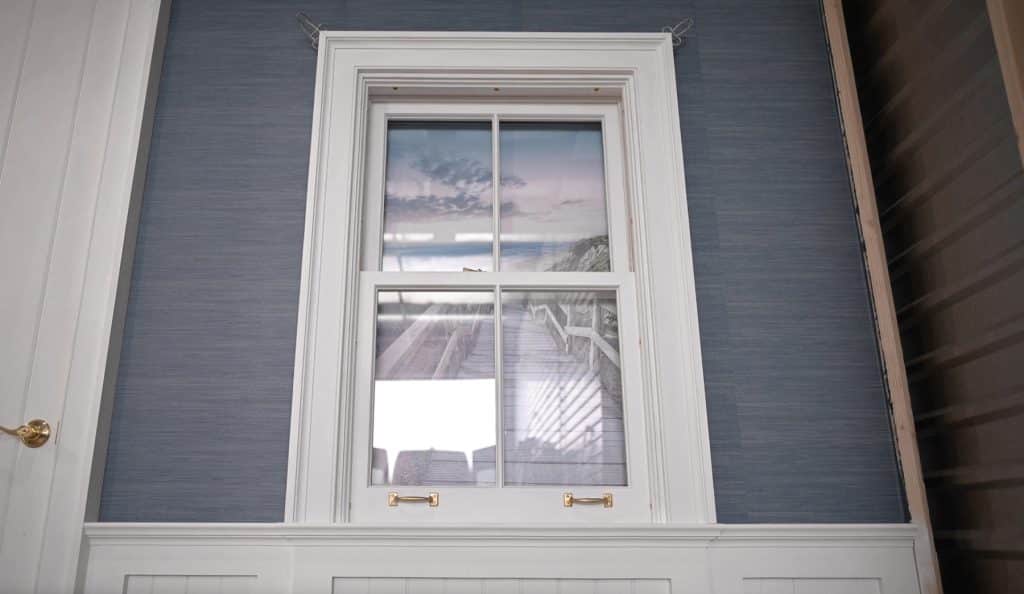 Straight on window casing buildup, primed wood moldings