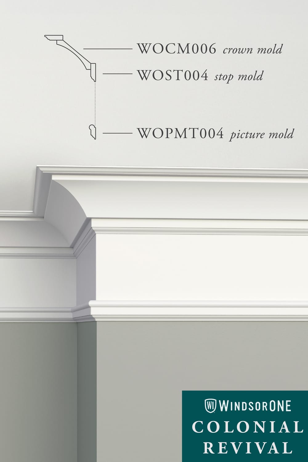 Colonial Revival Crown, detail molding and picture molding, by WindsorONE